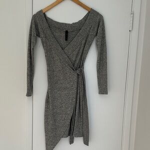 Gray Wrap Sweater Dress